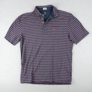 Johnnie O Hangin Out Polo Shirt Mens Medium Blue Red White Striped Surfer Logo
